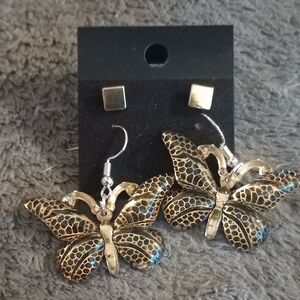 5/20 Elegant Gold and Black Butterfly Earrings Set